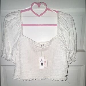 Roxy White Smocked Blouse with Puff Sleeves - NWT XXL